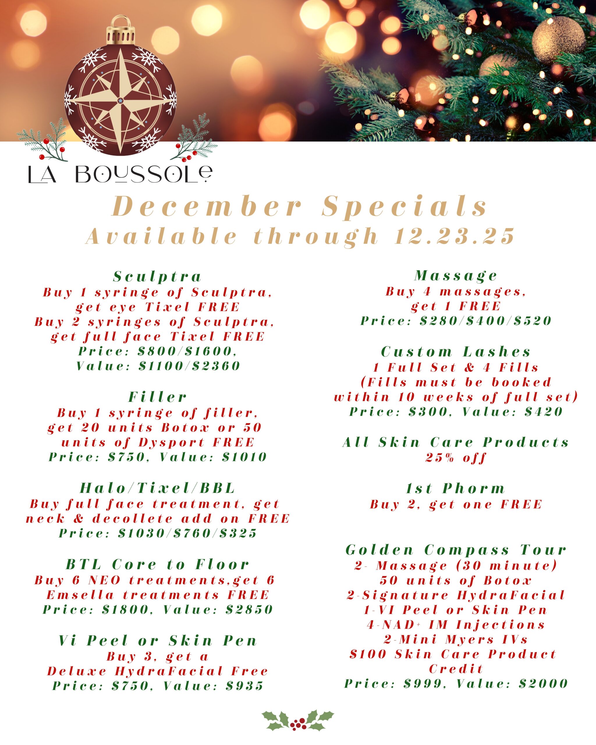 La Boussole is offering some of the best pricing on multiple Med Spa services this December! 